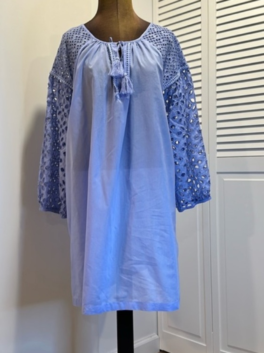 J. Crew Light Blue Eyelet Sleeve Tassel Shift Dress cover up size S - Picture 2 of 4